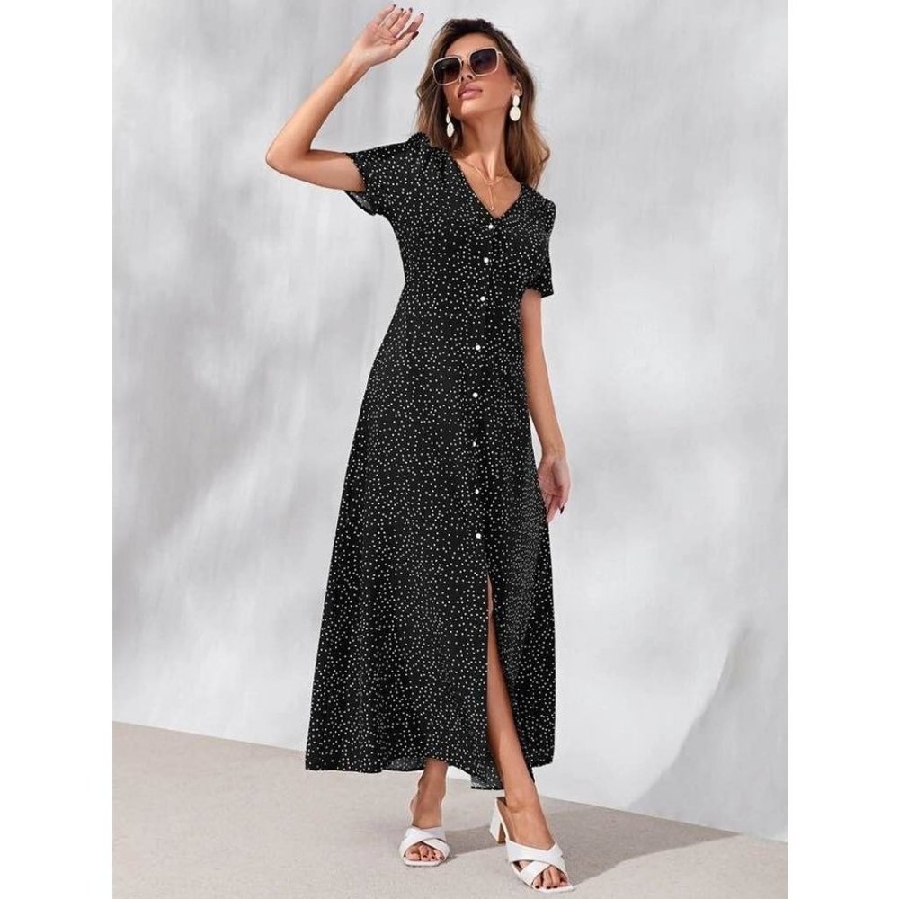 SOLD Tie back polka dot maxi dress - Picture 5 of 6
